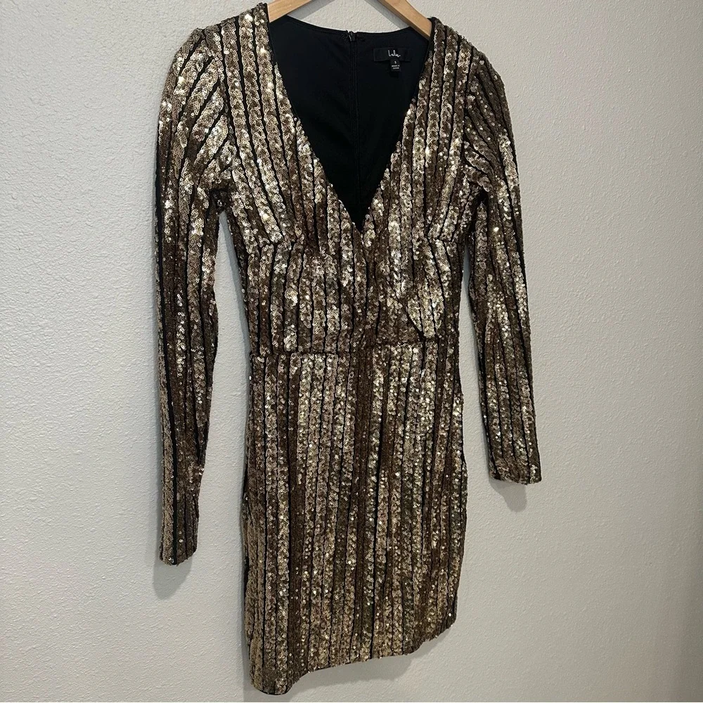 Lulu's Party Starts Now Shimmering Gold Sequin Long Sleeve Dress - Picture 3 of 11